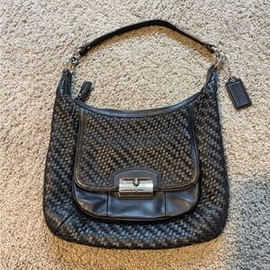 Coach Kristin Black Woven Leather Shoulder Bag | Very Good Condition
